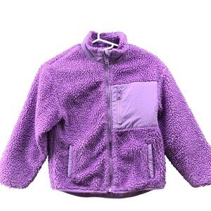 Zara Girls Size 8 Fleece Sherpa Jacket Purple Mock Neck Teddy Zip (128 cm)